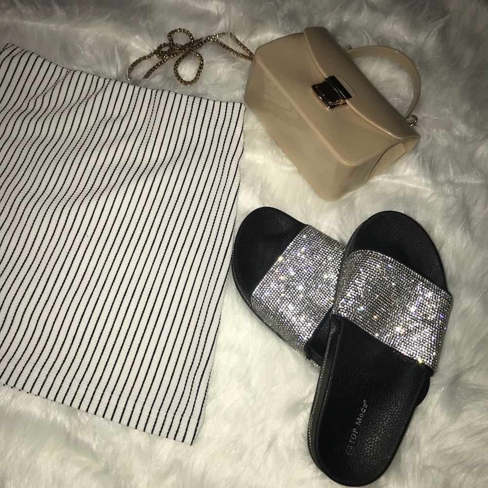 Black and white striped mini skirt